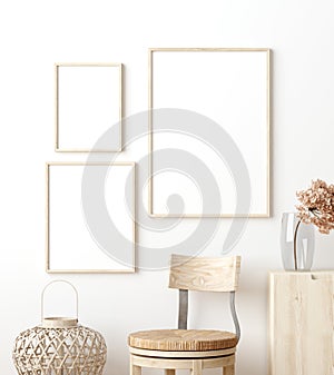 Mock up poster frame in living room interior. Interior Scandinavian style