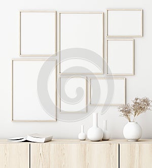 Mock up poster frame in living room interior. Interior Scandinavian style