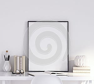 Mock up poster frame in living room, working area, Scandinavian style