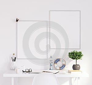 Mock up poster frame in living room, working area, Scandinavian style