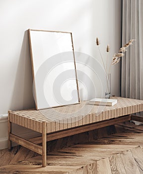 Mock up poster frame in modern beige home interior, Scandinavian style