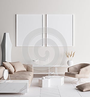 Mock up poster frame in modern home interior. Scandinavian style