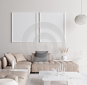 Mock up poster frame in modern home interior. Scandinavian style