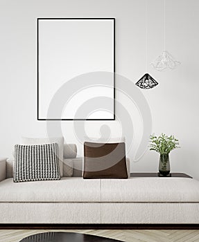 Mock up poster frame in modern home interior. Scandinavian style