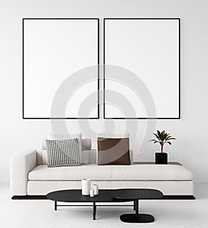 Mock up poster frame in modern home interior. Scandinavian style