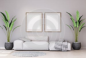 Mock up poster frame in modern interior background