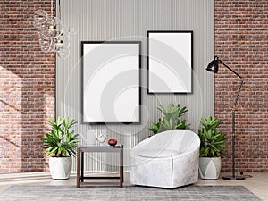 Mock up poster frame in modern interior background