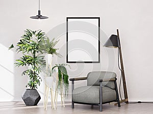 Mock up poster frame in modern interior background