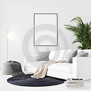 Mock up poster frame in modern interior background, 3D render, 3D illustration