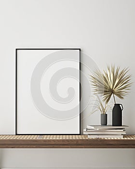 Mock up poster frame in modern interior background, close up, livingroom, Scandinavian style, 3D render