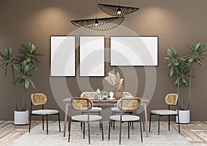 Mock up poster frame in modern interior background dining room