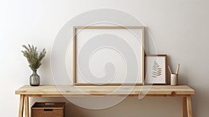 Mock up poster frame in modern interior background. Eco style concept. Light neutral colors