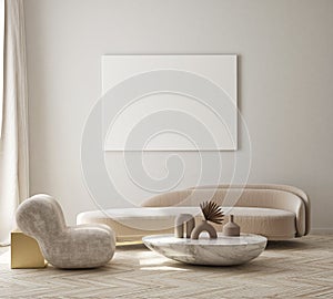 Mock up poster frame in modern interior background living room Art Deco style 3D render