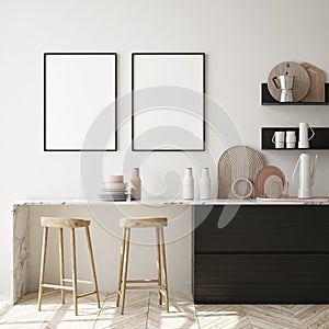 Mock up poster frame in modern interior background living room Art Deco style 3D render