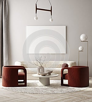 Mock up poster frame in modern interior background living room Art Deco style 3D render