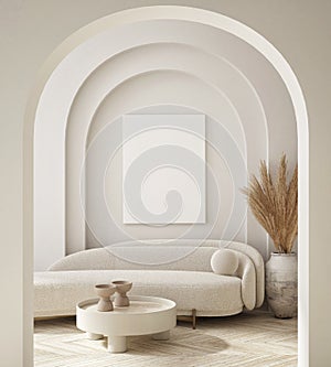 Mock up poster frame in modern interior background living room Art Deco style 3D render