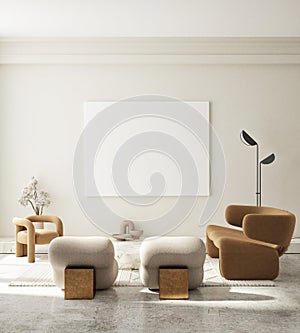 Mock up poster frame in modern interior background living room Art Deco style 3D render