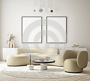 Mock up poster frame in modern interior background living room Art Deco style 3D render