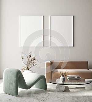 Mock up poster frame in modern interior background living room Art Deco style 3D render