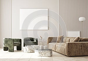 Mock up poster frame in modern interior background living room Art Deco style 3D render