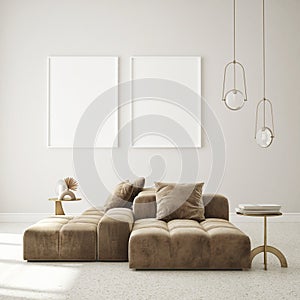 Mock up poster frame in modern interior background living room Art Deco style 3D render