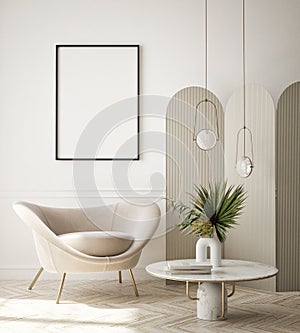 Mock up poster frame in modern interior background living room Art Deco style 3D render