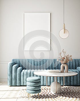 Mock up poster frame in modern interior background living room Art Deco style 3D render