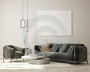 Mock up poster frame in modern interior background living room Art Deco style 3D render