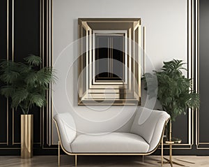 mock-up poster frame in modern interior background, living room, Art Deco style, 3D render