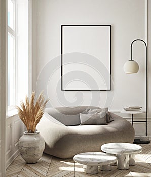 Mock up poster frame in modern interior background living room Art Deco style 3D render photo