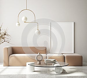 Mock up poster frame in modern interior background living room Art Deco style 3D render