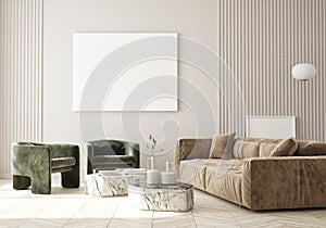 Mock up poster frame in modern interior background living room Art Deco style 3D render photo