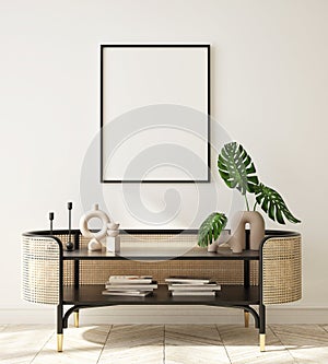 Mock up poster frame in modern interior background living room Art Deco style 3D render