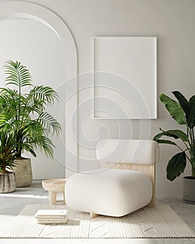 Mock up poster frame in modern interior background living room minimalistic style 3D render