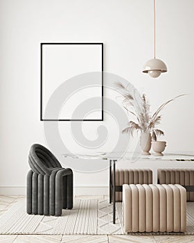 Mock up poster frame in modern interior background living room minimalistic style 3D render