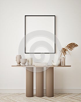 Mock up poster frame in modern interior background living room minimalistic style 3D render photo