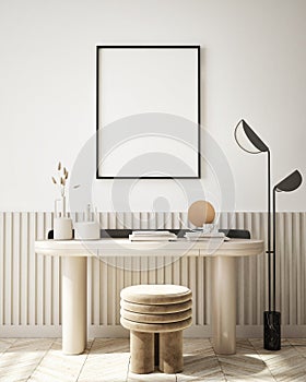 Mock up poster frame in modern interior background living room minimalistic style 3D render photo