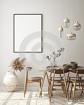 Mock up poster frame in modern interior background, living room, Scandinavian style, 3D render