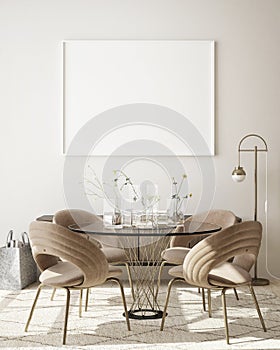 Mock up poster frame in modern interior background, living room, Scandinavian style, 3D render