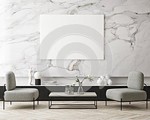 mock up poster frame in modern interior background  living room  Scandinavian style  3D render