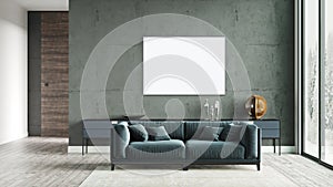 Mock up poster frame in modern interior background, living room, Scandinavian style, 3D rendering