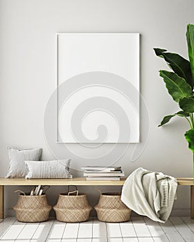 Imitar arriba póster marco en sala de estar escandinavo estilo  gráficos tridimensionales renderizados por computadora  tridimensional ilustraciones 