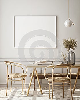 Mock up poster frame in modern interior background, livingroom, Scandinavian style, 3D render