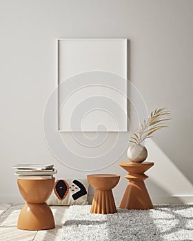 Mock up poster frame in modern interior background, livingroom, Scandinavian style, 3D render