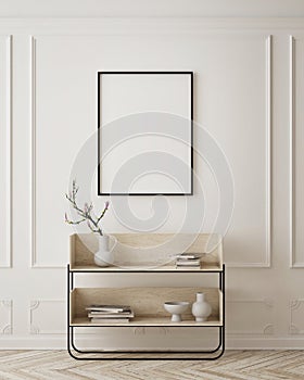 Mock up poster frame in modern interior background, livingroom, Scandinavian style, 3D render