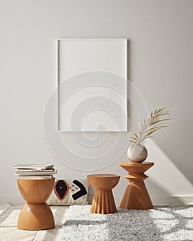 Mock up poster frame in modern interior background, livingroom, Scandinavian style, 3D render photo