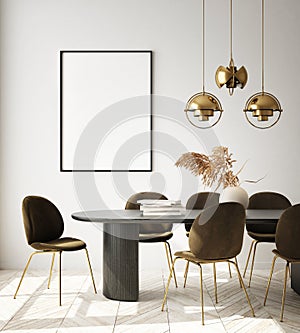 Mock up poster frame in modern interior background, livingroom, Scandinavian style, 3D render photo
