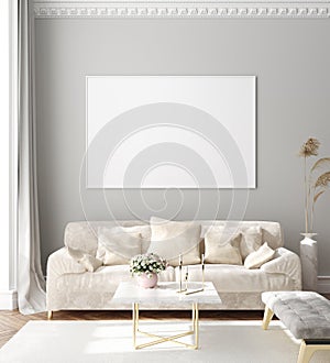 Mock up poster frame in modern interior background, Scandinavian style