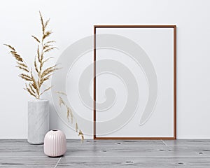 mock up poster frame in modern interior background, Scandinavian style, 3D rendering