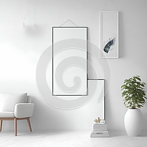 Mock-up poster frame in modern interior background. Scandinavian style AI-Generated